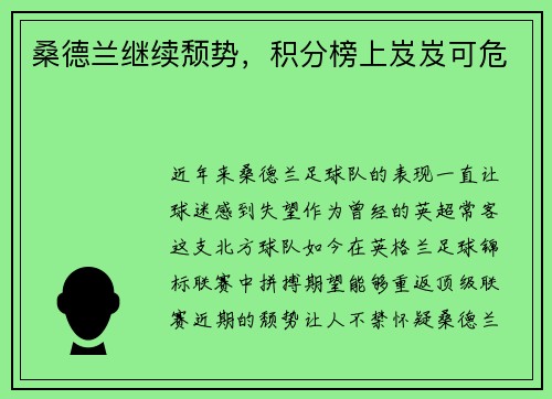 桑德兰继续颓势，积分榜上岌岌可危