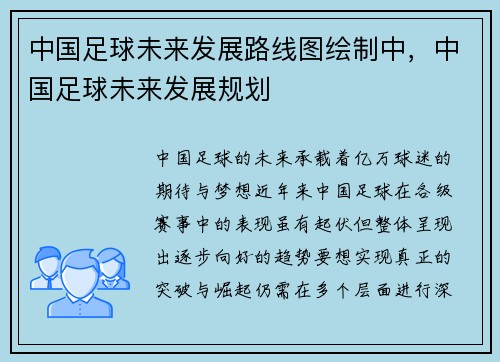 中国足球未来发展路线图绘制中，中国足球未来发展规划